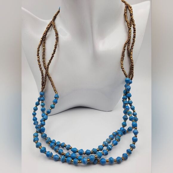 Blue skies for miles afternoon triple strand statement necklace - Picture 1 of 2